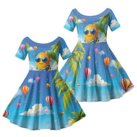 Funny Hawaii Mango Family Matching Puletasi and Hawaiian Shirt Tropical Summer Beach Mascot Vacation LT19 Daughter's Dress Blue - Polynesian Pride