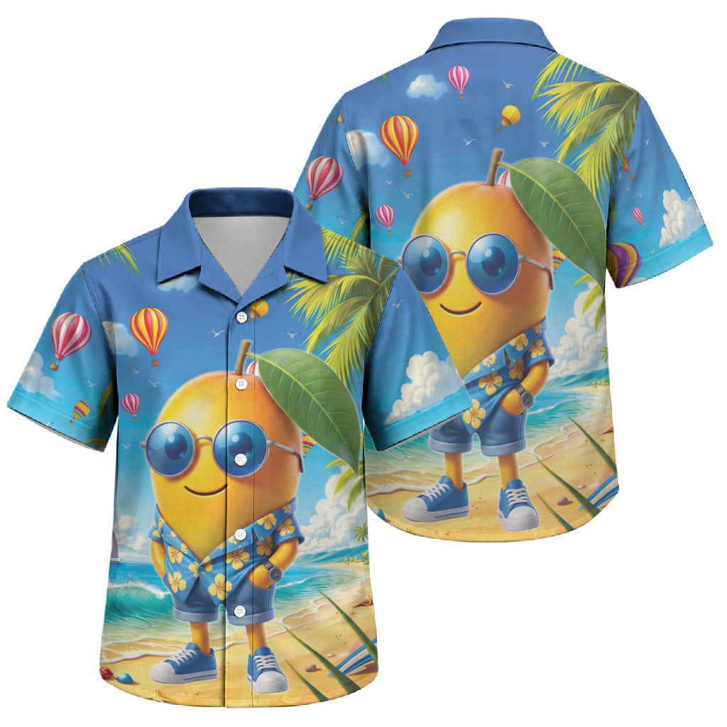 Funny Hawaii Mango Family Matching Short Sleeve Bodycon Dress and Hawaiian Shirt Tropical Summer Beach Mascot Vacation LT19 Son's Shirt Blue - Polynesian Pride