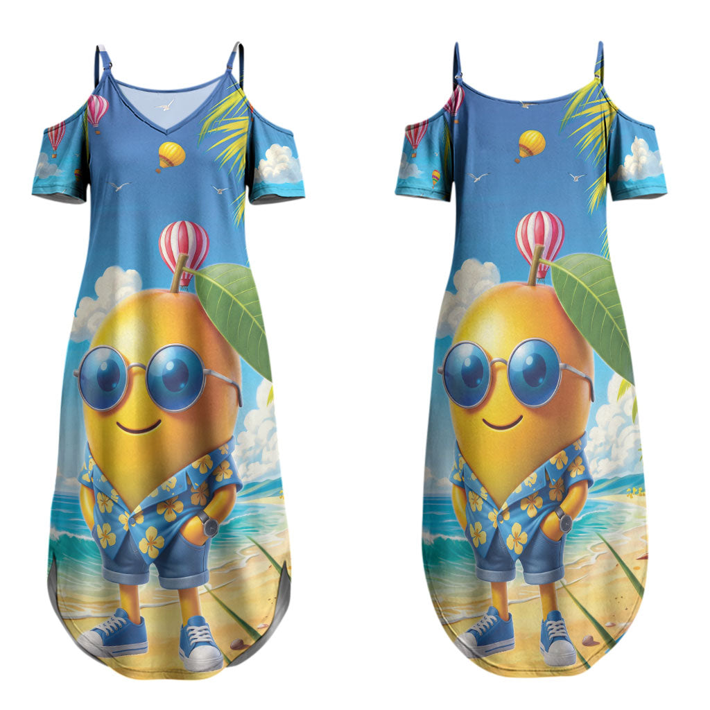 Funny Hawaii Mango Family Matching Summer Maxi Dress and Hawaiian Shirt Tropical Summer Beach Mascot Vacation LT19 Mom's Dress Blue - Polynesian Pride
