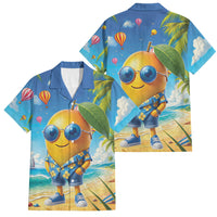 Funny Hawaii Mango Family Matching Tank Maxi Dress and Hawaiian Shirt Tropical Summer Beach Mascot Vacation LT19 Dad's Shirt - Short Sleeve Blue - Polynesian Pride