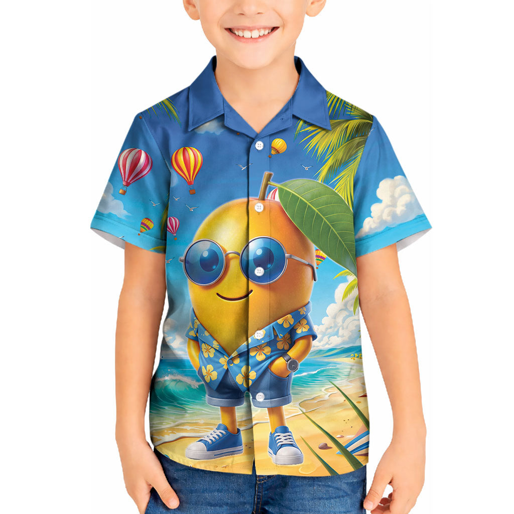Funny Hawaii Mango Kid Hawaiian Shirt Tropical Summer Beach Mascot Vacation LT19 Kid Blue - Polynesian Pride