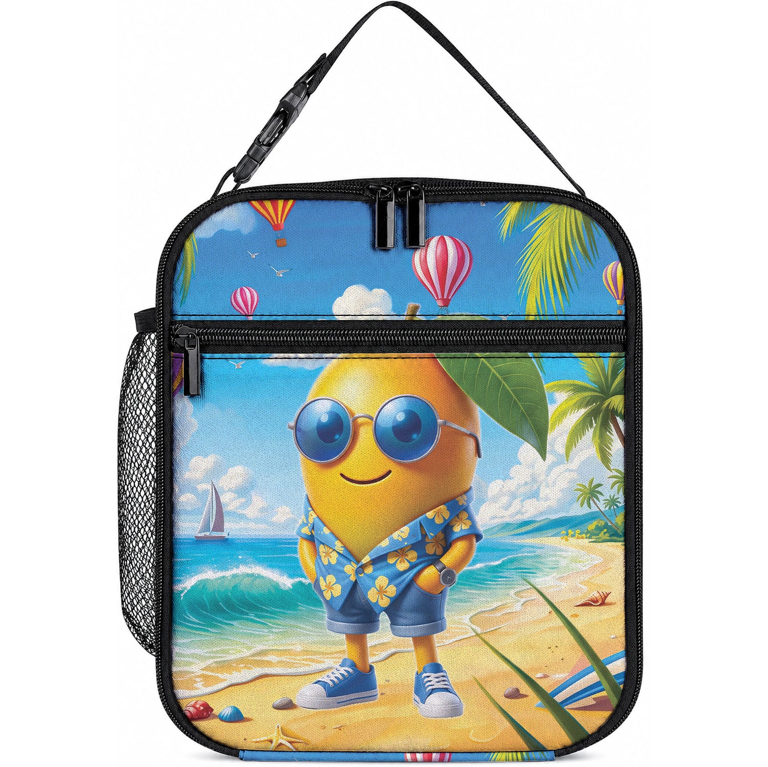 Funny Hawaii Mango Lunch Bag Tropical Summer Beach Mascot Vacation LT19 10.2 × 8.3 × 4.3 inch Blue - Polynesian Pride
