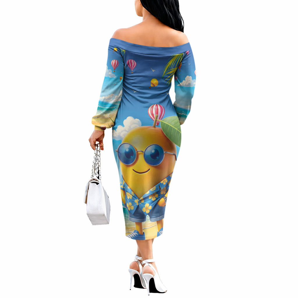 Funny Hawaii Mango Off The Shoulder Long Sleeve Dress Tropical Summer Beach Mascot Vacation LT19 - Polynesian Pride