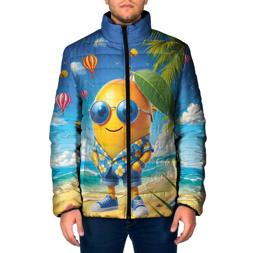 Funny Hawaii Mango Padded Jacket Tropical Summer Beach Mascot Vacation LT19 Men Blue - Polynesian Pride