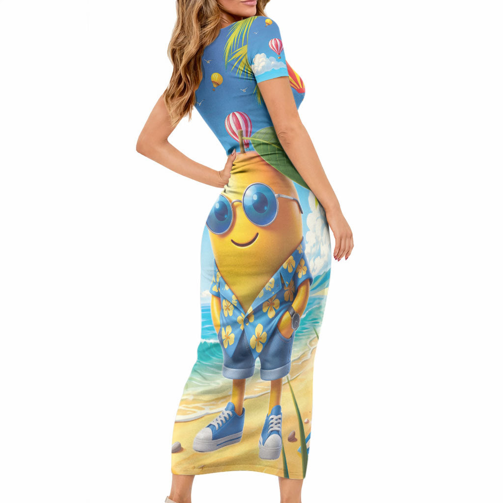 Funny Hawaii Mango Short Sleeve Bodycon Dress Tropical Summer Beach Mascot Vacation LT19 - Polynesian Pride