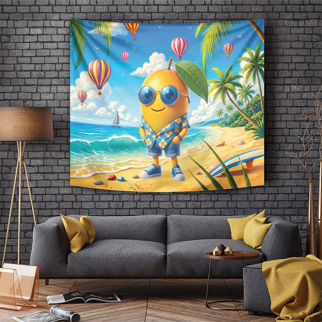 Funny Hawaii Mango Tapestry Tropical Summer Beach Mascot Vacation LT19 Blue - Polynesian Pride