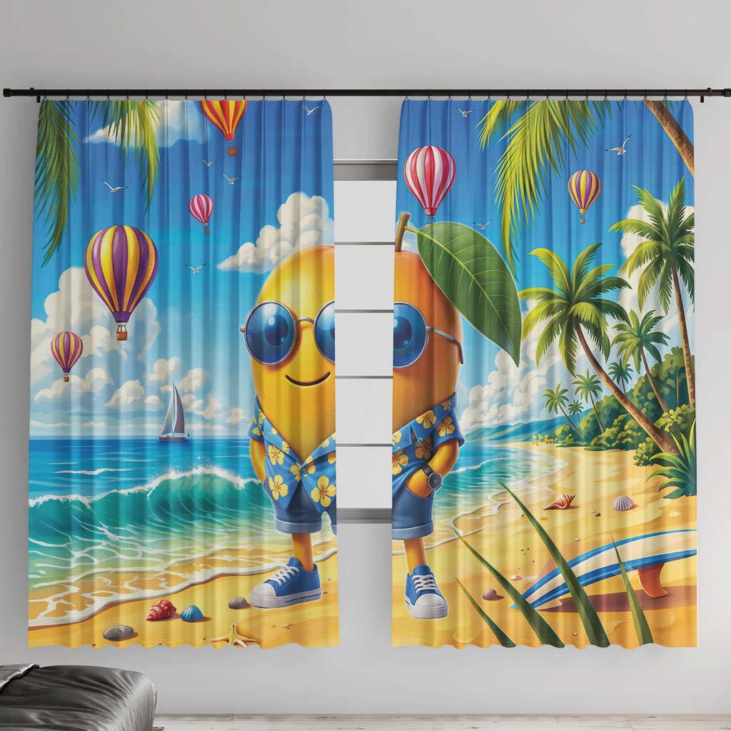 Funny Hawaii Mango Window Curtain Tropical Summer Beach Mascot Vacation LT19 With Hooks Blue - Polynesian Pride