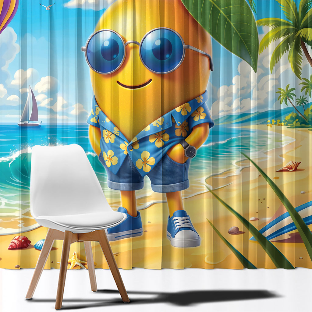 Funny Hawaii Mango Window Curtain Tropical Summer Beach Mascot Vacation LT19 - Polynesian Pride