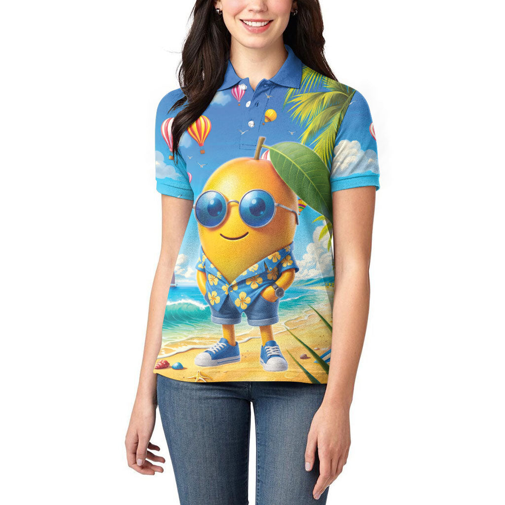 Funny Hawaii Mango Women Polo Shirt Tropical Summer Beach Mascot Vacation LT19 - Polynesian Pride