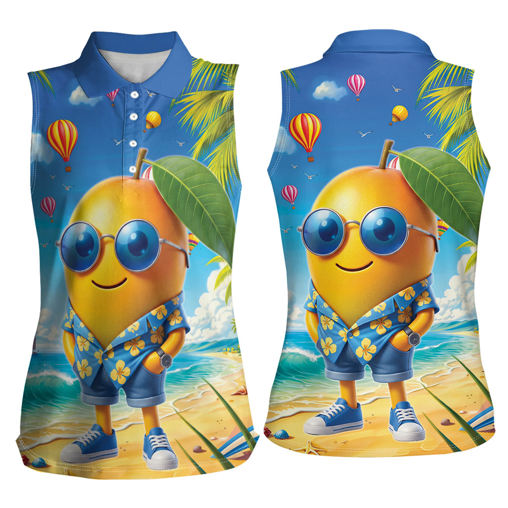 Funny Hawaii Mango Women Sleeveless Polo Shirt Tropical Summer Beach Mascot Vacation LT19 - Polynesian Pride