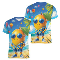 Funny Hawaii Mango Women V-Neck T-Shirt Tropical Summer Beach Mascot Vacation LT19 - Polynesian Pride