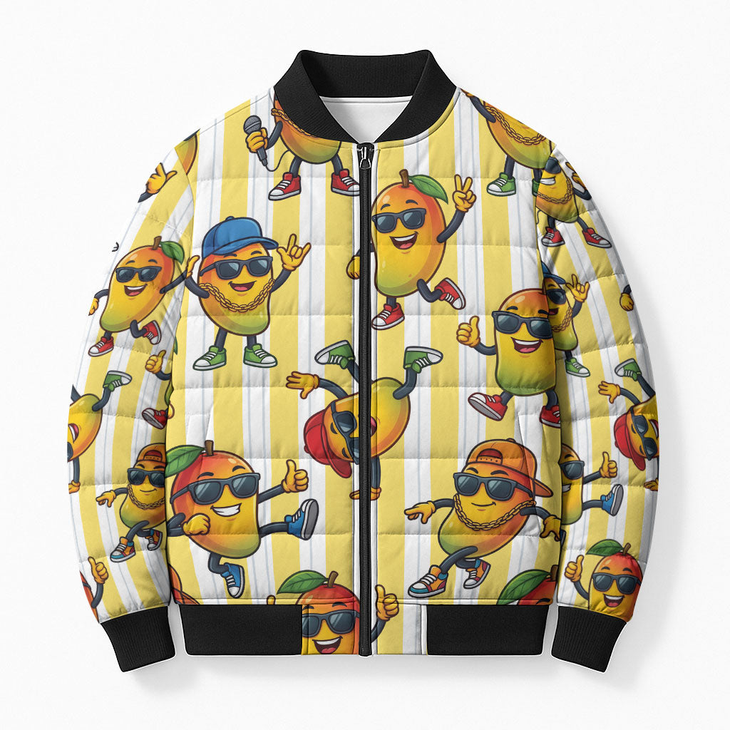 Funny Hawaii Mango Hip Hop Cartoon Bomber Puffer Jacket Summer Beach Party LT19 Unisex Yellow - Polynesian Pride