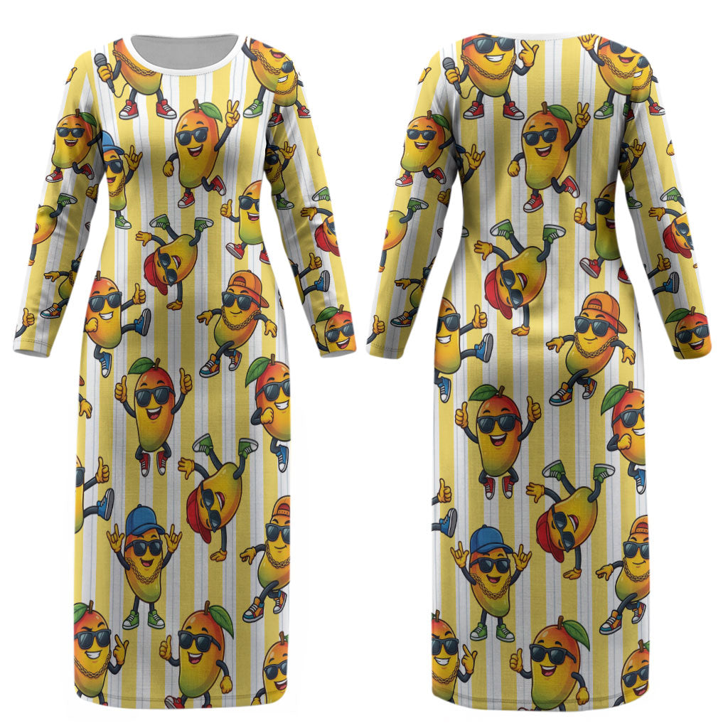Funny Hawaii Mango Hip Hop Cartoon Couples Matching Long Sleeve Bodycon Dress and Hawaiian Shirt Summer Beach Party LT19 - Polynesian Pride