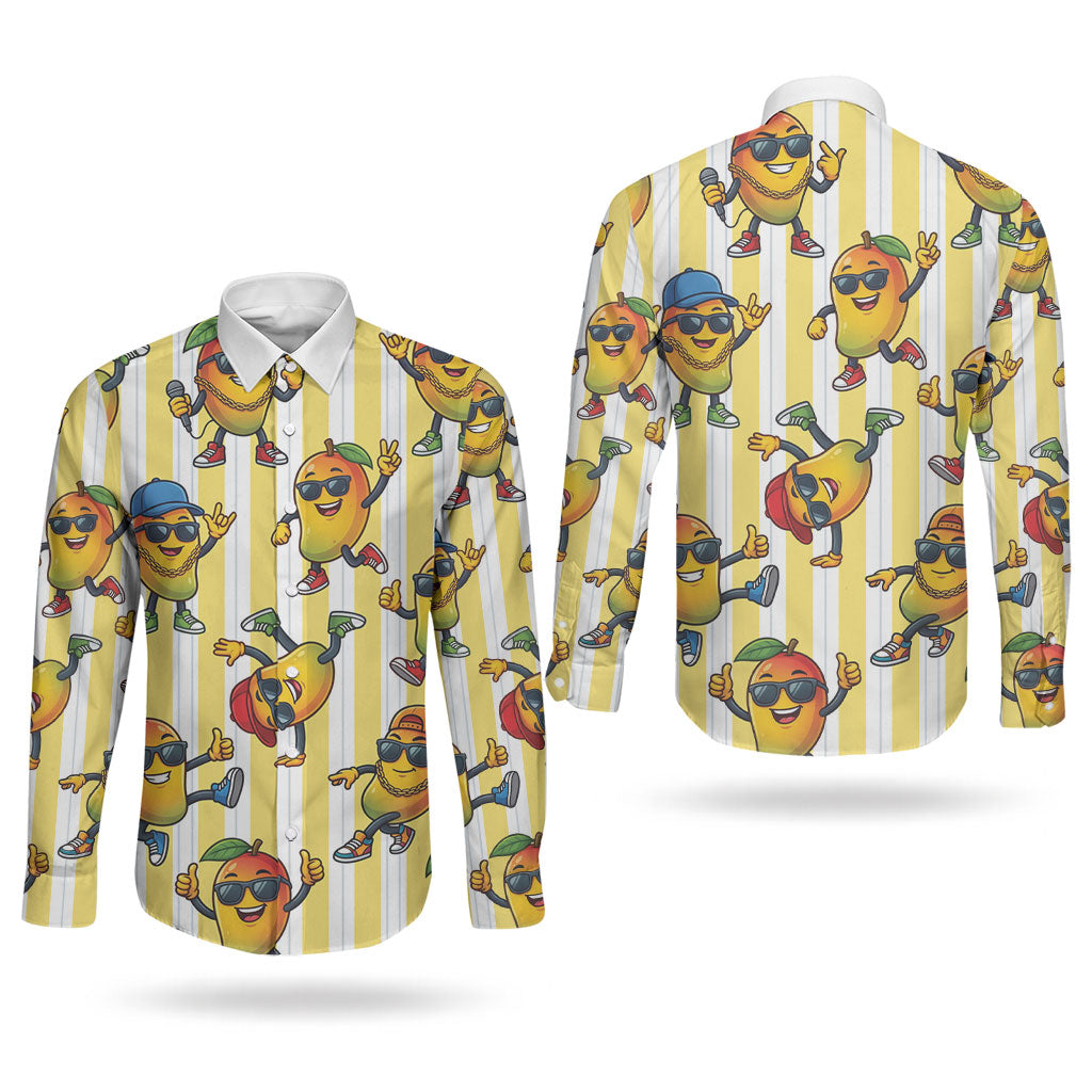 Funny Hawaii Mango Hip Hop Cartoon Couples Matching Off The Shoulder Long Sleeve Dress and Long Sleeve Button Shirt Summer Beach Party LT19 - Polynesian Pride