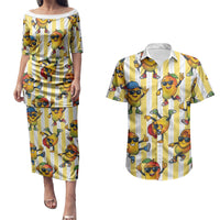 Funny Hawaii Mango Hip Hop Cartoon Couples Matching Puletasi and Hawaiian Shirt Summer Beach Party LT19 Yellow - Polynesian Pride