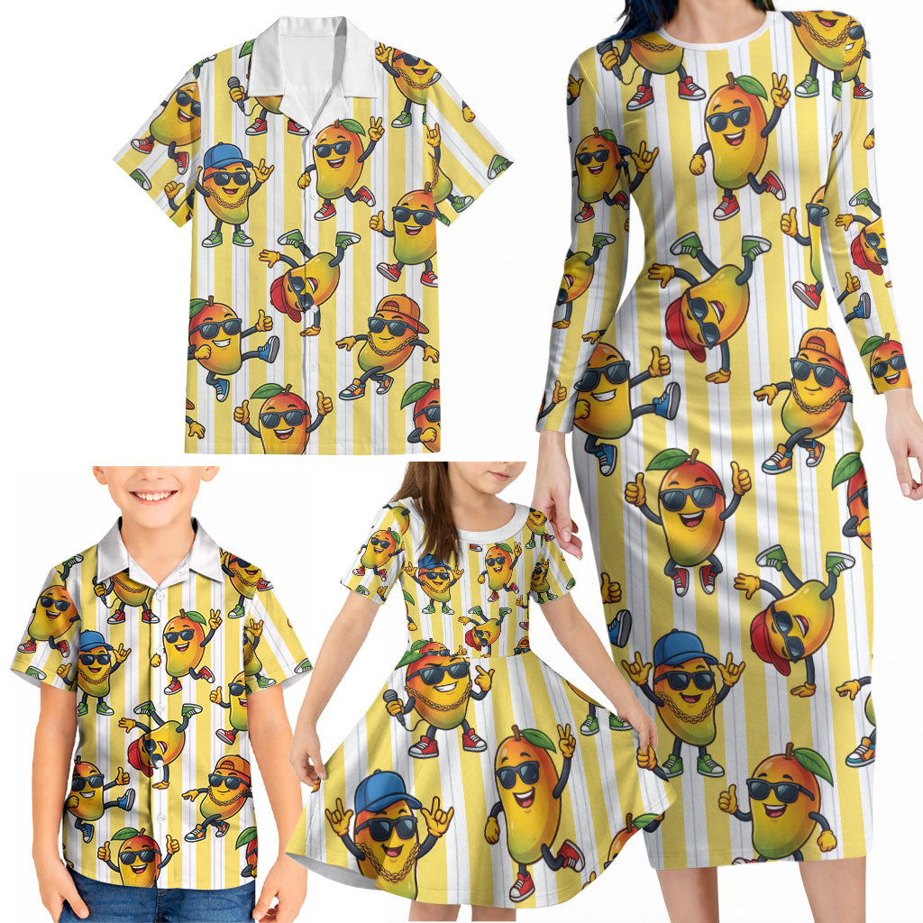 Funny Hawaii Mango Hip Hop Cartoon Family Matching Long Sleeve Bodycon Dress and Hawaiian Shirt Summer Beach Party LT19 - Polynesian Pride