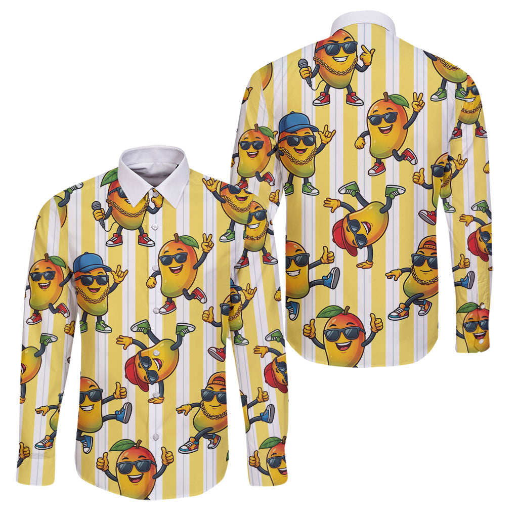 Funny Hawaii Mango Hip Hop Cartoon Family Matching Long Sleeve Bodycon Dress and Hawaiian Shirt Summer Beach Party LT19 Dad's Shirt - Long Sleeve Yellow - Polynesian Pride