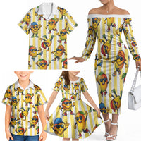 Funny Hawaii Mango Hip Hop Cartoon Family Matching Off The Shoulder Long Sleeve Dress and Hawaiian Shirt Summer Beach Party LT19 - Polynesian Pride