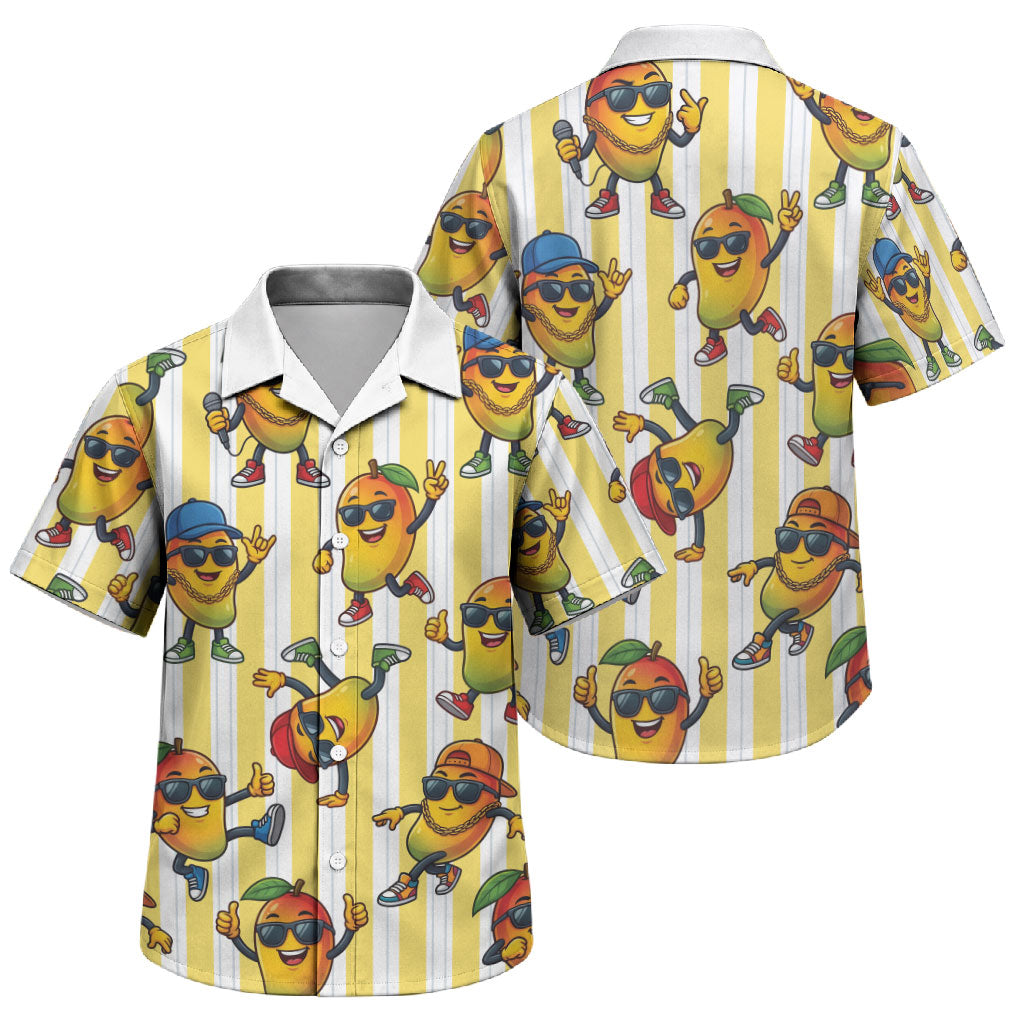 Funny Hawaii Mango Hip Hop Cartoon Family Matching Off Shoulder Short Dress and Hawaiian Shirt Summer Beach Party LT19 Son's Shirt Yellow - Polynesian Pride