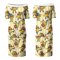 Funny Hawaii Mango Hip Hop Cartoon Family Matching Puletasi and Hawaiian Shirt Summer Beach Party LT19 Mom's Dress Yellow - Polynesian Pride