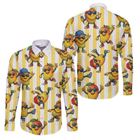 Funny Hawaii Mango Hip Hop Cartoon Family Matching Puletasi and Hawaiian Shirt Summer Beach Party LT19 Dad's Shirt - Long Sleeve Yellow - Polynesian Pride