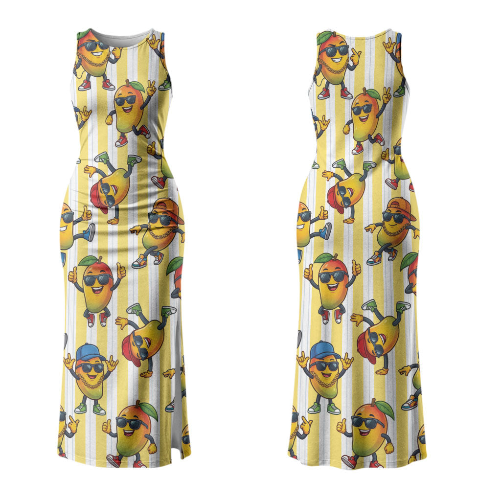 Funny Hawaii Mango Hip Hop Cartoon Family Matching Tank Maxi Dress and Hawaiian Shirt Summer Beach Party LT19 Mom's Dress Yellow - Polynesian Pride