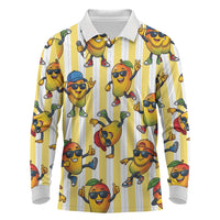 Funny Hawaii Mango Hip Hop Cartoon Long Sleeve Polo Shirt Summer Beach Party LT19 Yellow - Polynesian Pride