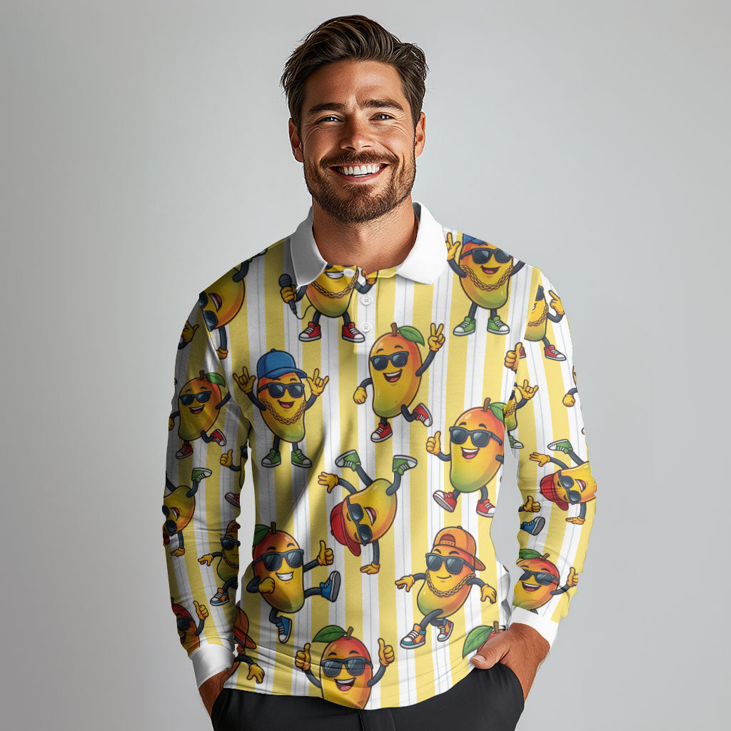 Funny Hawaii Mango Hip Hop Cartoon Long Sleeve Polo Shirt Summer Beach Party LT19 - Polynesian Pride