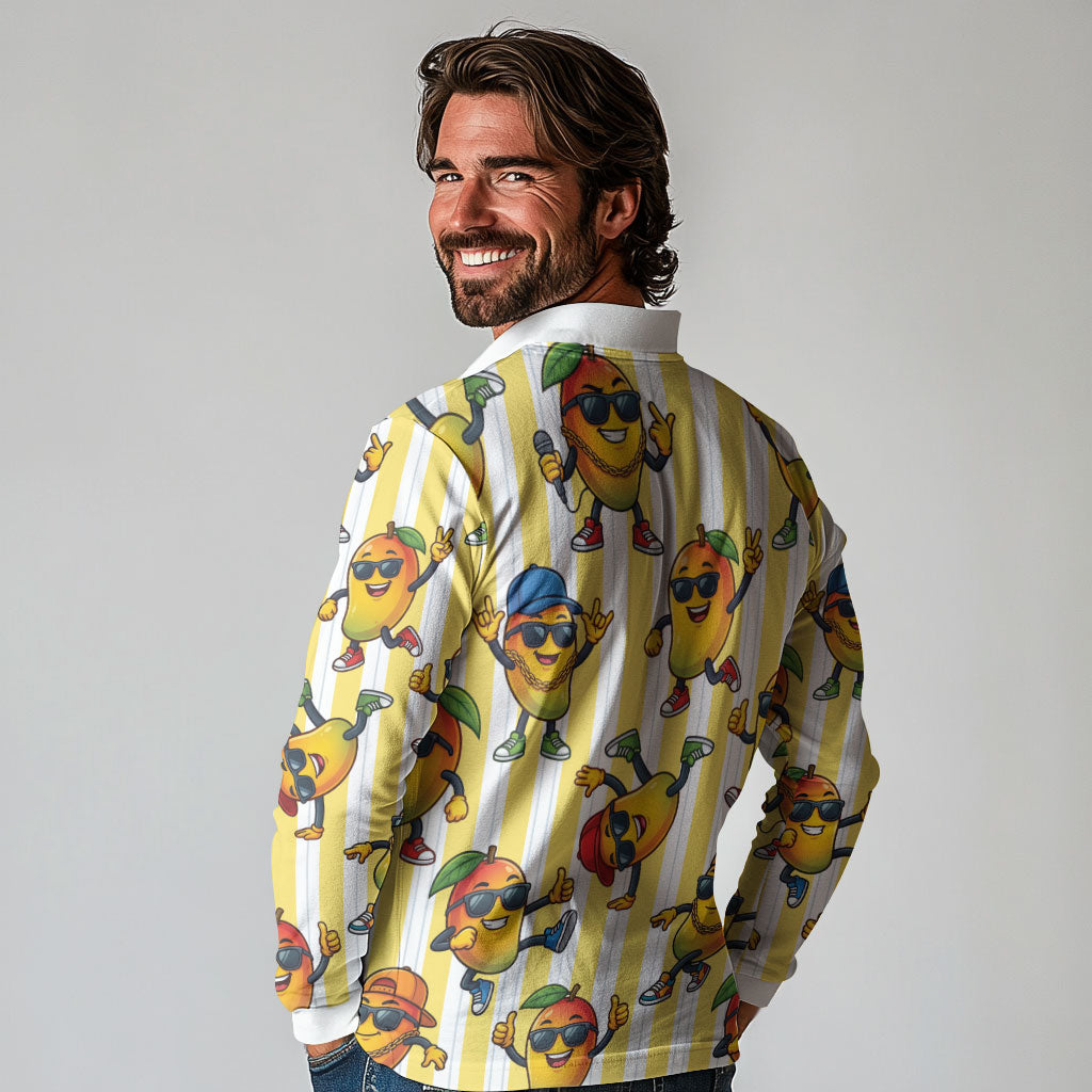 Funny Hawaii Mango Hip Hop Cartoon Long Sleeve Polo Shirt Summer Beach Party LT19 - Polynesian Pride