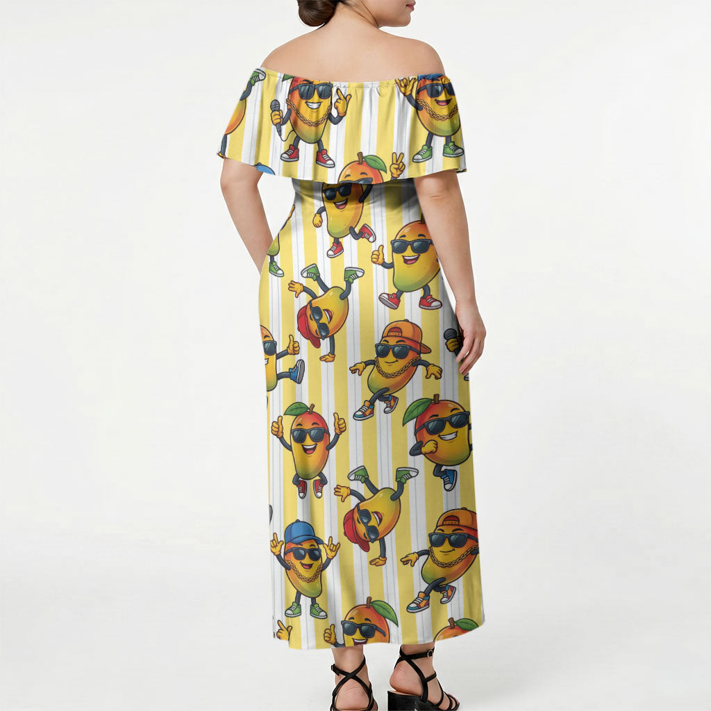Funny Hawaii Mango Hip Hop Cartoon Off Shoulder Maxi Dress Summer Beach Party LT19 - Polynesian Pride