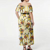 Funny Hawaii Mango Hip Hop Cartoon Off Shoulder Maxi Dress Summer Beach Party LT19 - Polynesian Pride