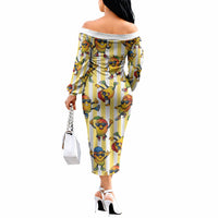 Funny Hawaii Mango Hip Hop Cartoon Off The Shoulder Long Sleeve Dress Summer Beach Party LT19 - Polynesian Pride