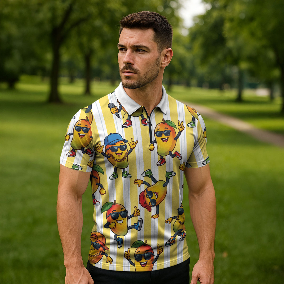 Funny Hawaii Mango Hip Hop Cartoon Zipper Polo Shirt Summer Beach Party LT19 - Polynesian Pride