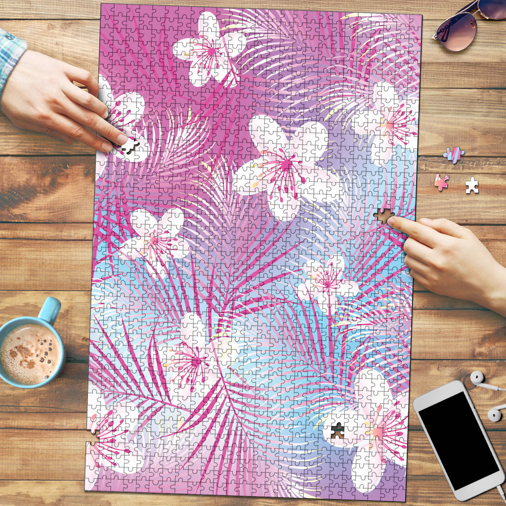 Pink Aloha Hawaiian Puzzle Tropical Flower Palm Leaf Pattern LT19 Pink - Polynesian Pride
