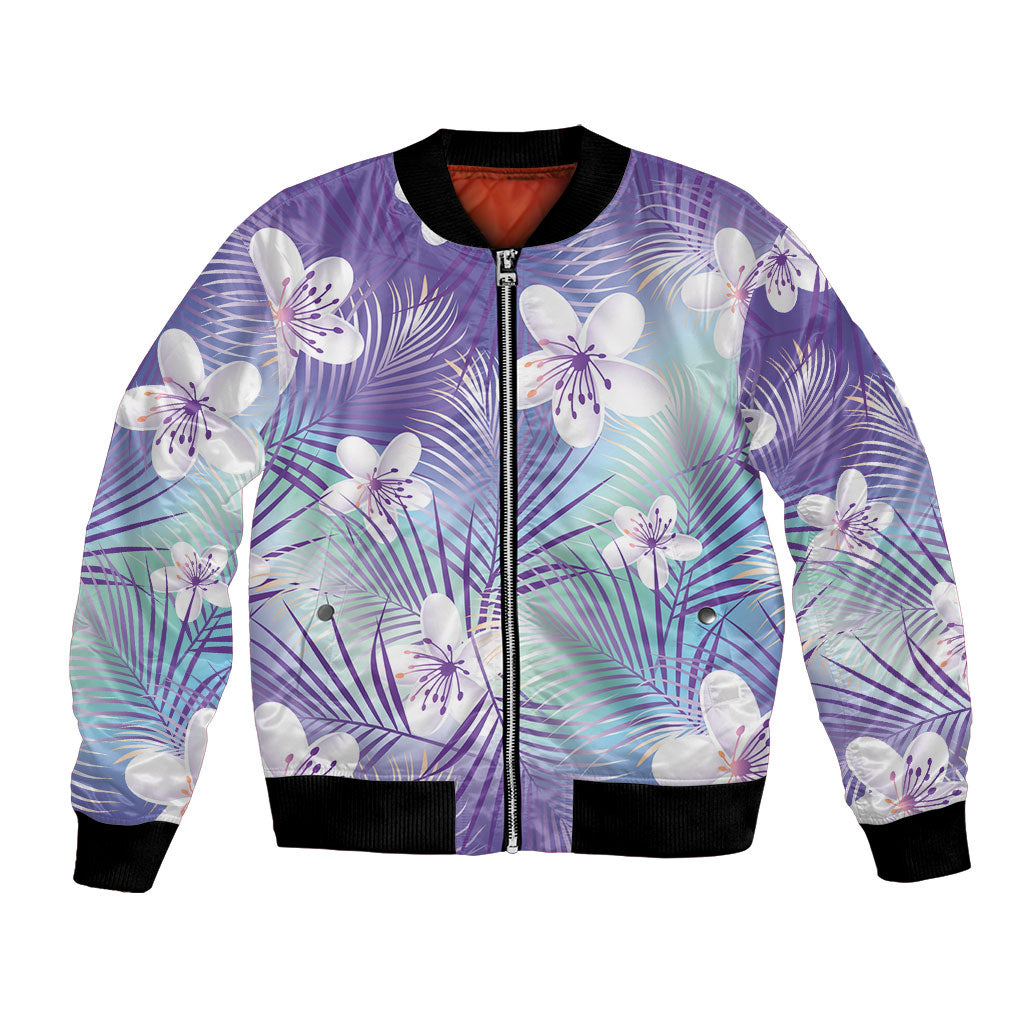 Purple Aloha Hawaiian Bomber Jacket Tropical Flower Palm Leaf Pattern LT19 Unisex Purple - Polynesian Pride
