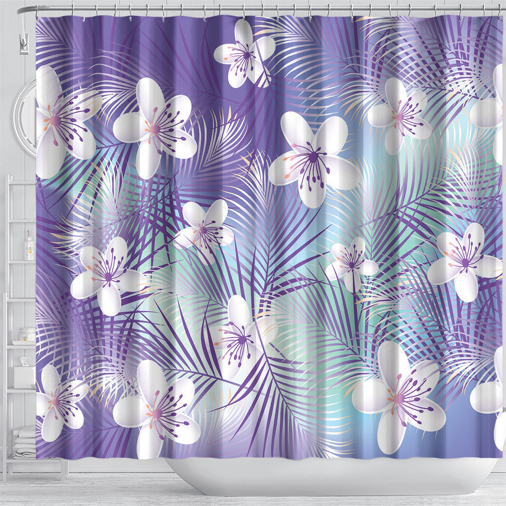 Purple Aloha Hawaiian Shower Curtain Tropical Flower Palm Leaf Pattern LT19 - Polynesian Pride
