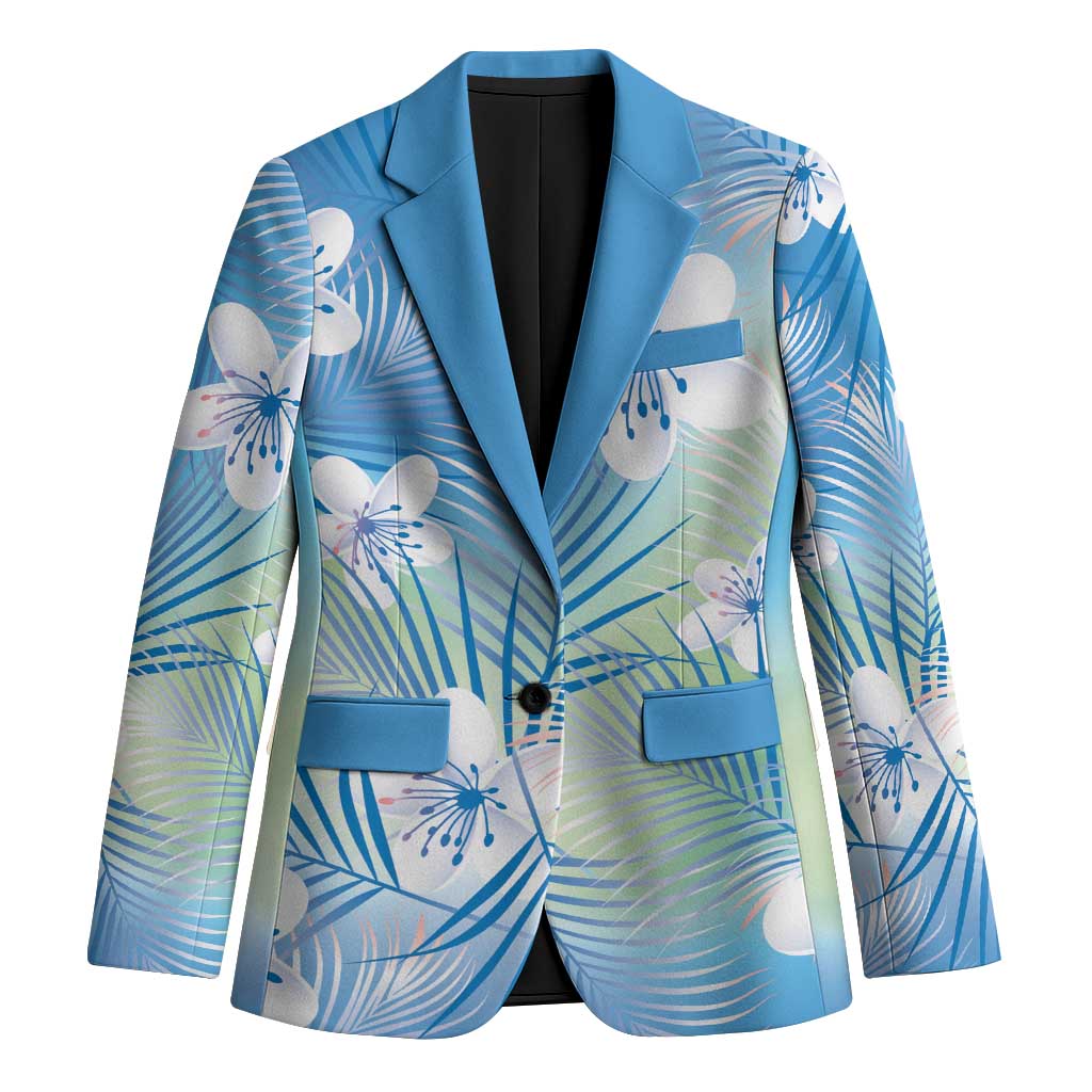Blue Aloha Hawaiian Blazer Tropical Flower Palm Leaf Pattern LT19 Unisex Blue - Polynesian Pride