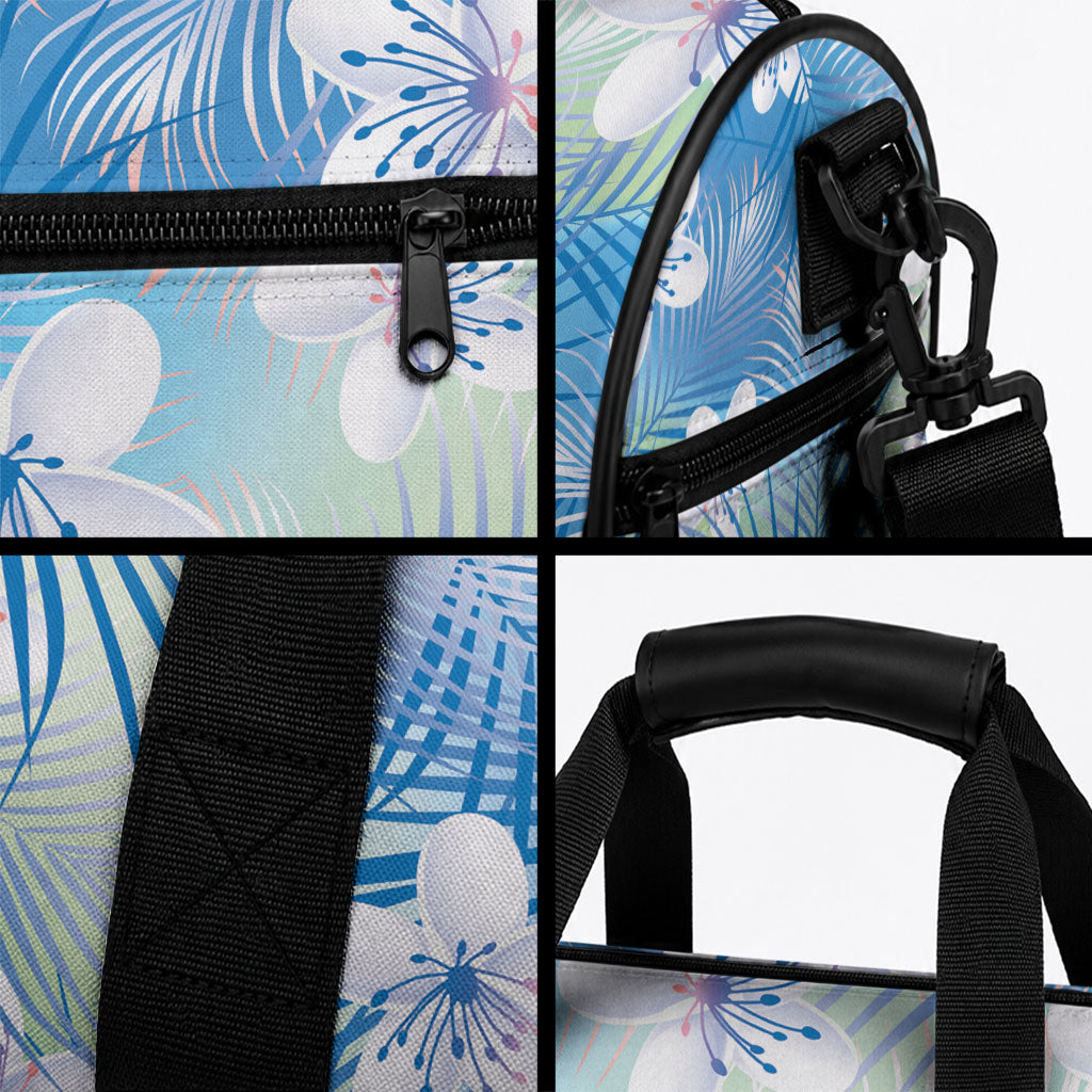 Blue Aloha Hawaiian Duffle Bag Tropical Flower Palm Leaf Pattern LT19 - Polynesian Pride