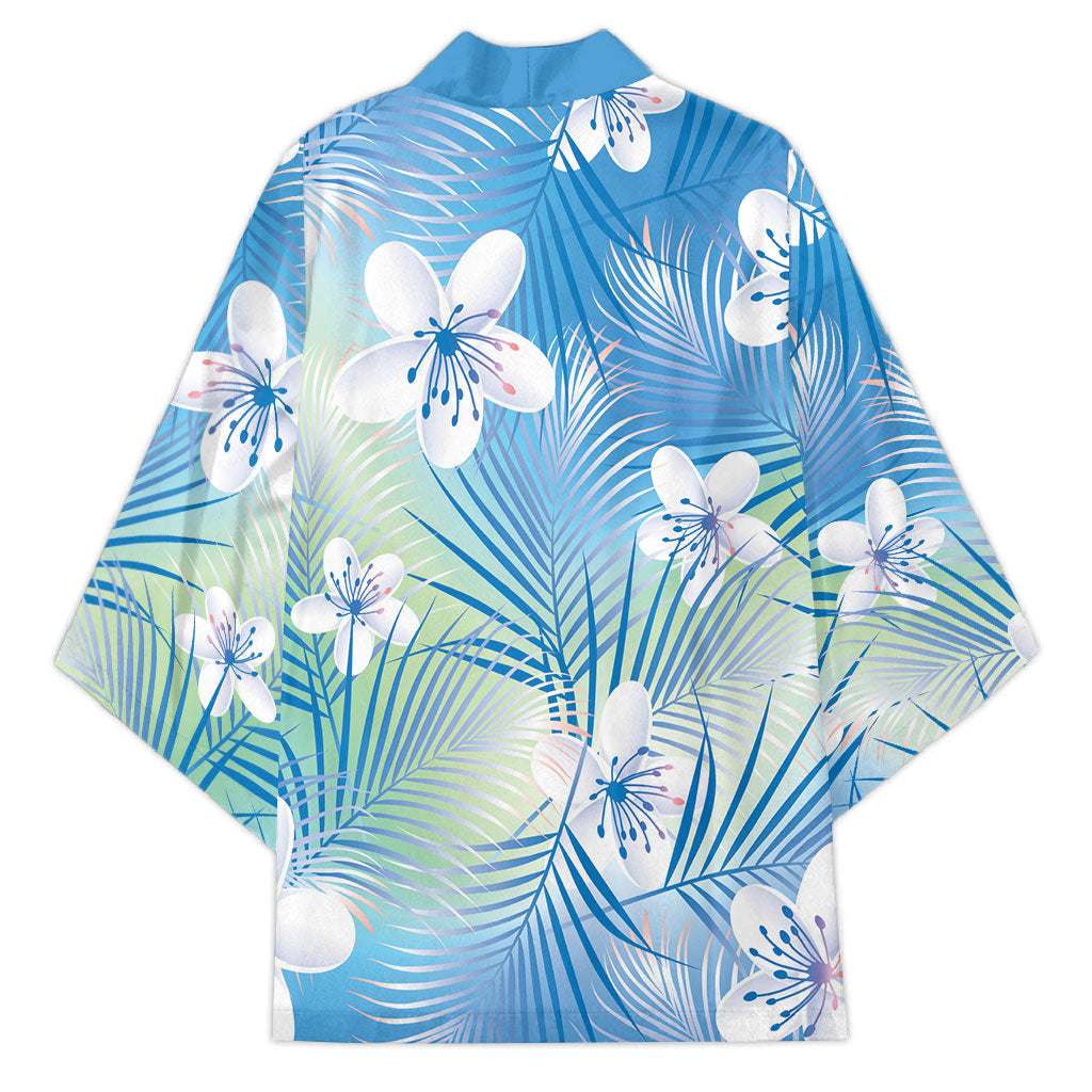 Blue Aloha Hawaiian Kimono Tropical Flower Palm Leaf Pattern LT19 - Polynesian Pride