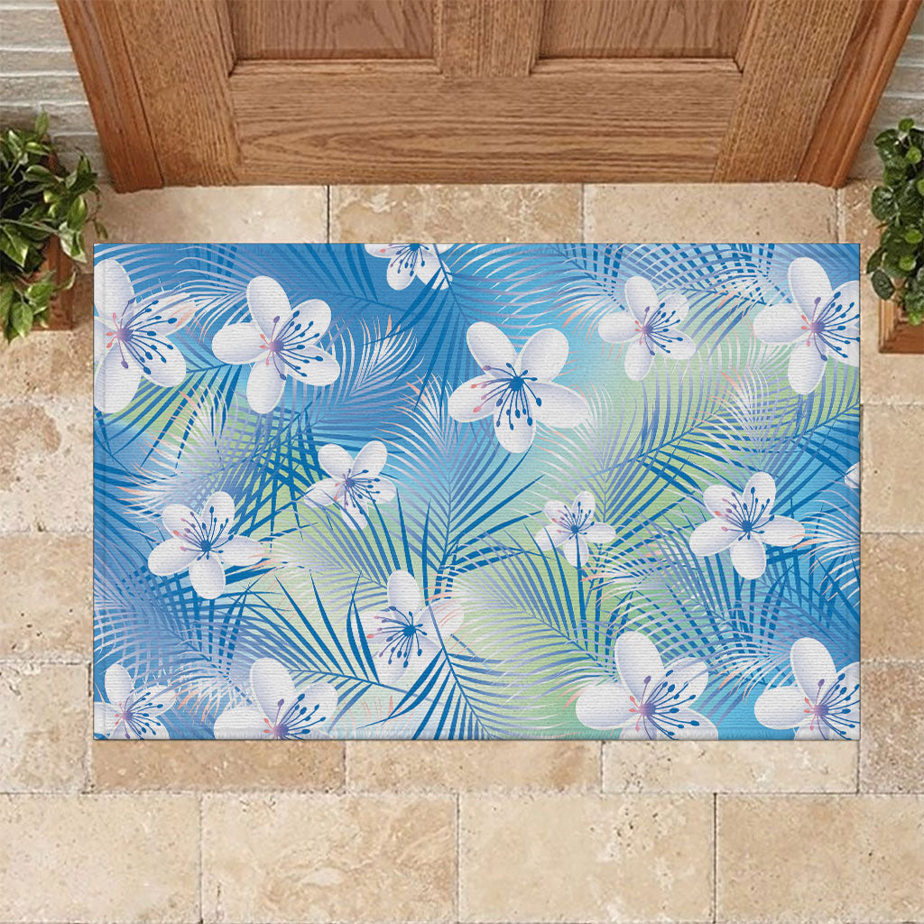Blue Aloha Hawaiian Rubber Doormat Tropical Flower Palm Leaf Pattern LT19 Blue - Polynesian Pride