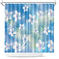 Blue Aloha Hawaiian Shower Curtain Tropical Flower Palm Leaf Pattern LT19 Blue - Polynesian Pride
