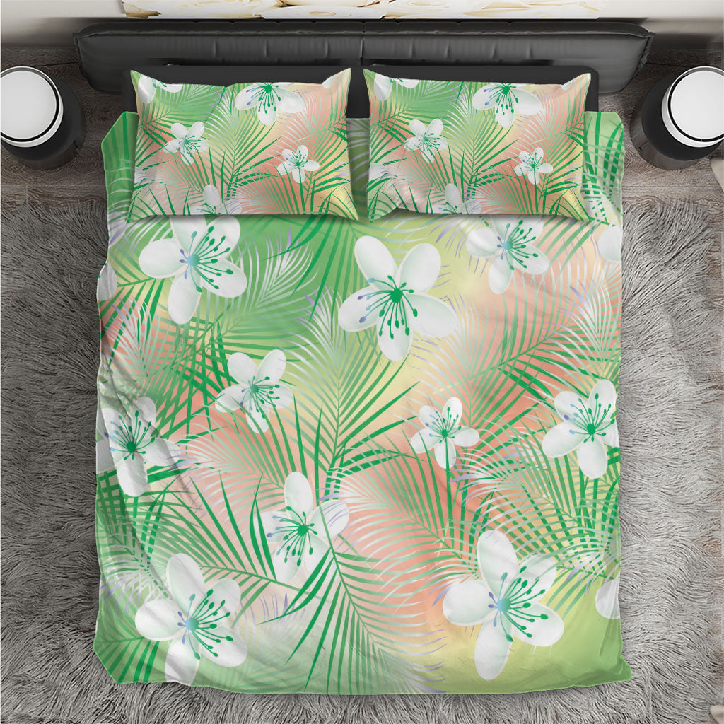 Green Aloha Hawaiian Bedding Set Tropical Flower Palm Leaf Pattern LT19 Green - Polynesian Pride