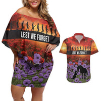 Personalised ANZAC Day Couples Matching Off Shoulder Short Dress and Hawaiian Shirt Remembering the Animals of War