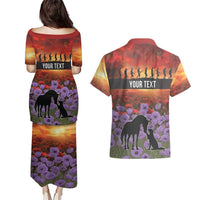 Personalised ANZAC Day Couples Matching Puletasi and Hawaiian Shirt Remembering the Animals of War