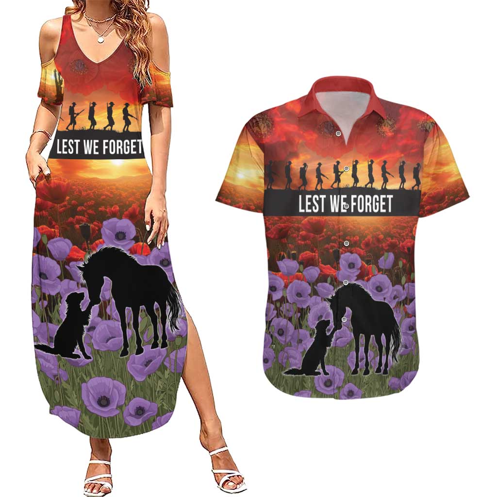 Personalised ANZAC Day Couples Matching Summer Maxi Dress and Hawaiian Shirt Remembering the Animals of War