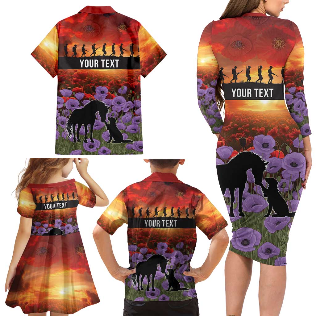 Personalised ANZAC Day Family Matching Long Sleeve Bodycon Dress and Hawaiian Shirt Remembering the Animals of War
