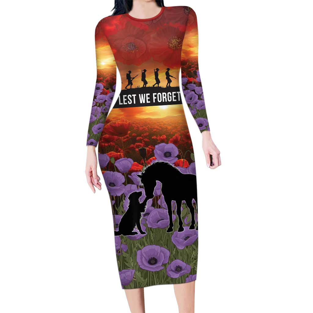 Personalised ANZAC Day Family Matching Long Sleeve Bodycon Dress and Hawaiian Shirt Remembering the Animals of War
