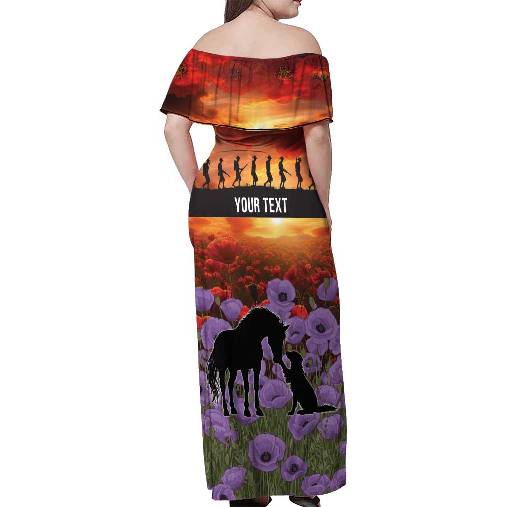 Personalised ANZAC Day Family Matching Off Shoulder Maxi Dress and Hawaiian Shirt Remembering the Animals of War