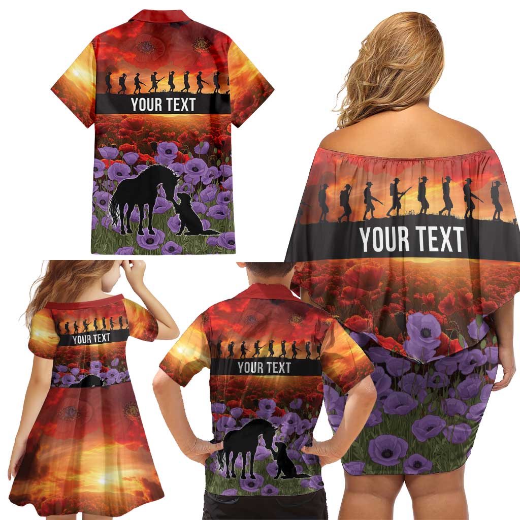 Personalised ANZAC Day Family Matching Off Shoulder Short Dress and Hawaiian Shirt Remembering the Animals of War