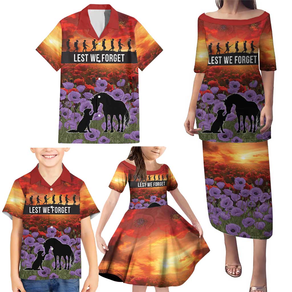 Personalised ANZAC Day Family Matching Puletasi and Hawaiian Shirt Remembering the Animals of War